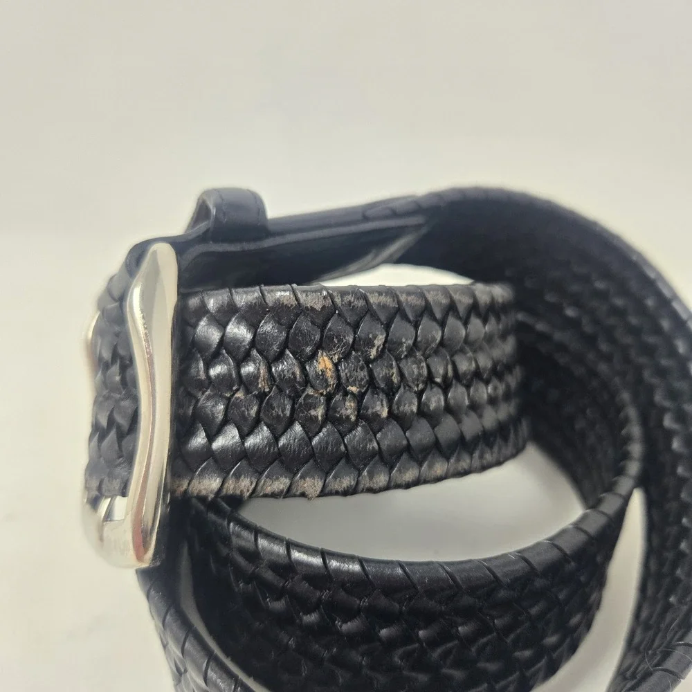 SAMUEL HUBBARD Black Belt Braided Italian Leather Belt 6-Strand Design Size 34